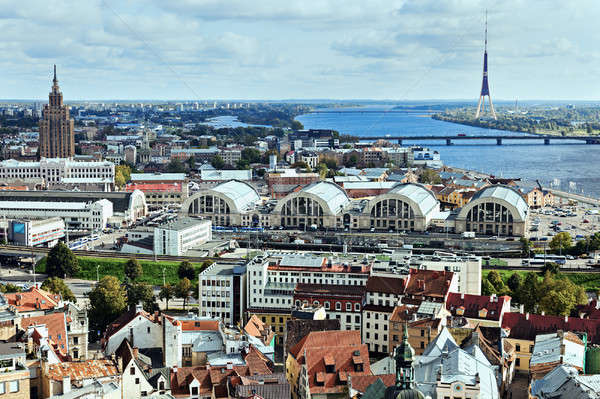 Riga architecture with Riga Radio and TV Tower and Latvian Acade Stock photo © benkrut