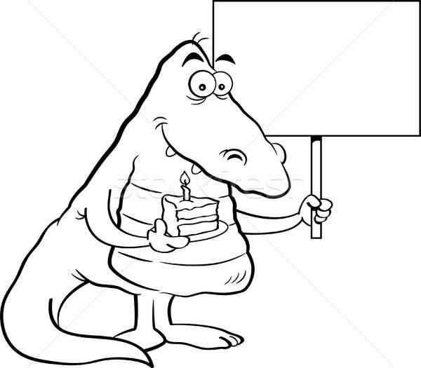 Cartoon aligator kawałek ciasto podpisania Zdjęcia stock © bennerdesign