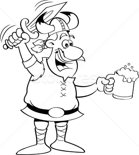 Cartoon Viking Holding a Sword and a Mug  Stock photo © bennerdesign