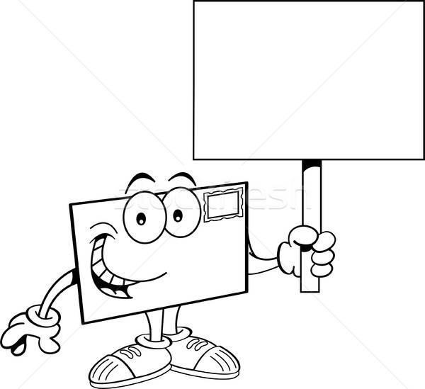 Karikatur Umschlag halten Zeichen schwarz weiß Illustration Stock foto © bennerdesign