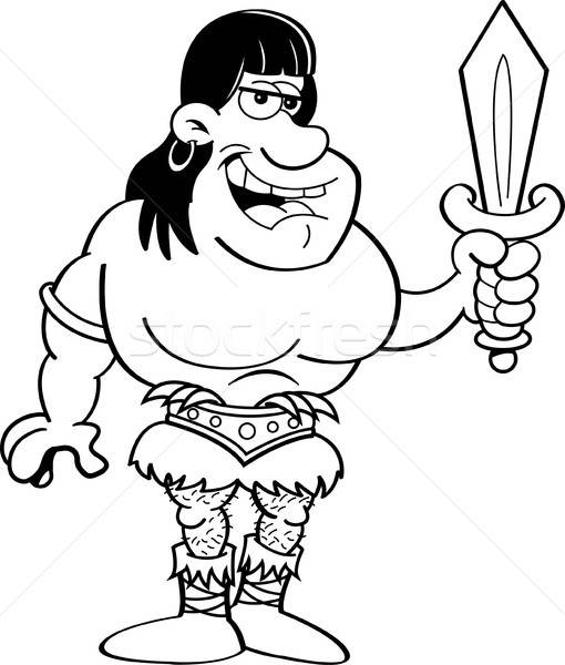 Cartoon barbarian holding a sword. Stock photo © bennerdesign