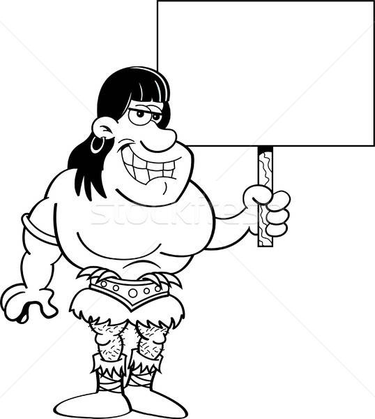 Cartoon barbarian holding a sign. Stock photo © bennerdesign