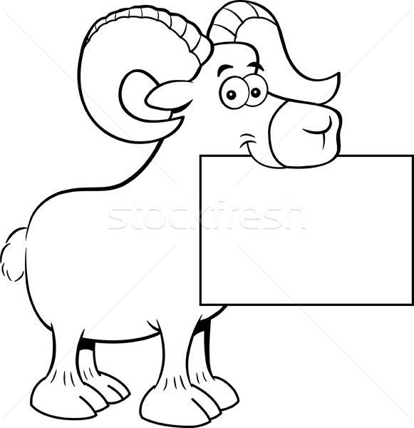 Stock photo: Cartoon Ram Holding a Sign