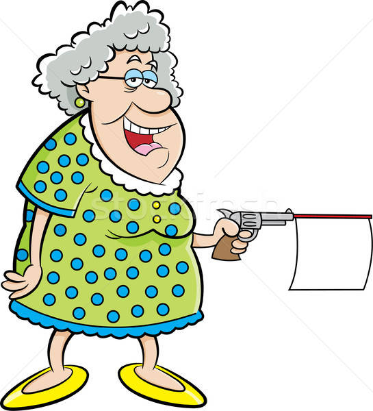 Cartoon old lady shooting a gun with message. Stock photo © bennerdesign