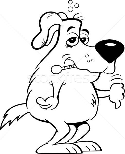 Cartoon malade chien thermomètre bouche blanc noir Photo stock © bennerdesign