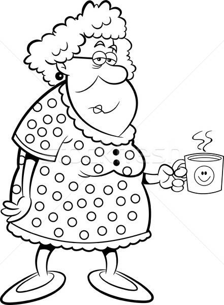Cartoon Old Lady Holding a Coffee Mug Stock photo © bennerdesign