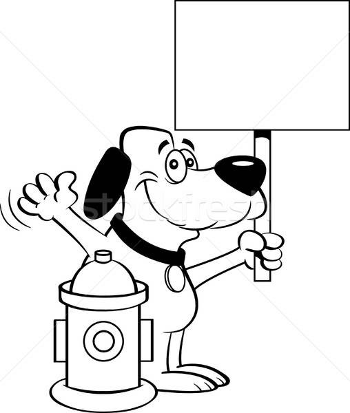 [[stock_photo]]: Cartoon · chien · signe · feu · blanc · noir