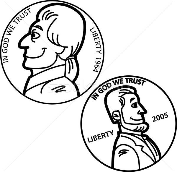 Cartoon penny munten zwart wit illustratie Stockfoto © bennerdesign
