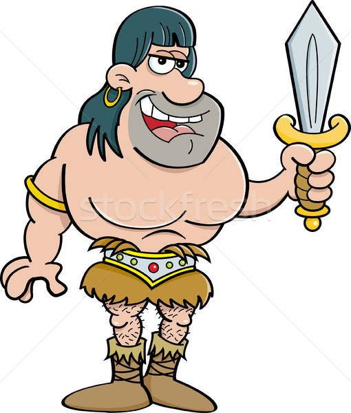 Cartoon barbarian holding a sword. Stock photo © bennerdesign