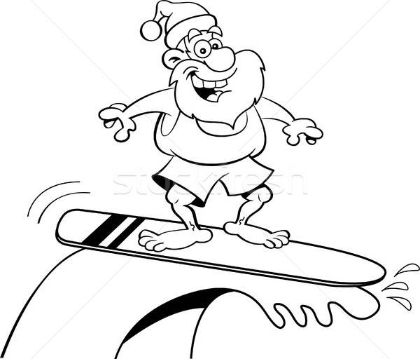 Cartoon papá noel equitación tabla de surf blanco negro ilustración Foto stock © bennerdesign