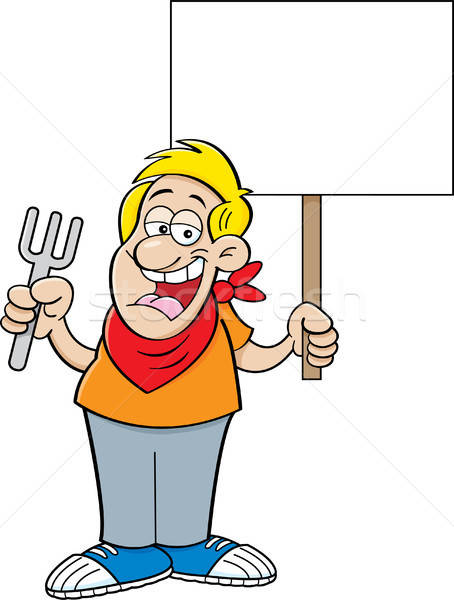 Cartoon Man Holding a Fork and a Sign Stock photo © bennerdesign
