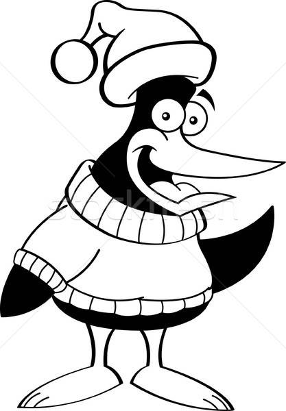 Czarno białe Pingwin sweter Święty mikołaj hat Zdjęcia stock © bennerdesign