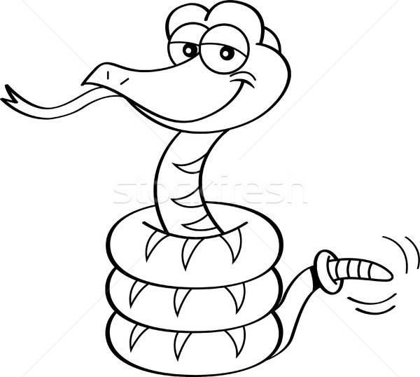 Stock fotó: Rajz · zörgés · kígyó · feketefehér · illusztráció · mosolyog