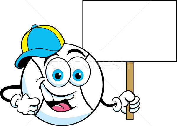 Cartoon Baseball Wearing a Baseball Cap and Holding a Sign Stock photo © bennerdesign