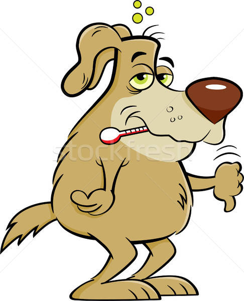 Cartoon malade chien thermomètre bouche illustration Photo stock © bennerdesign