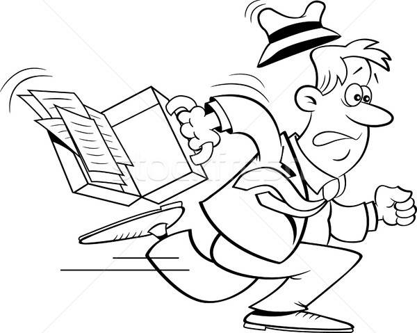 Desen animat om de afaceri funcţionare negru alb ilustrare Imagine de stoc © bennerdesign