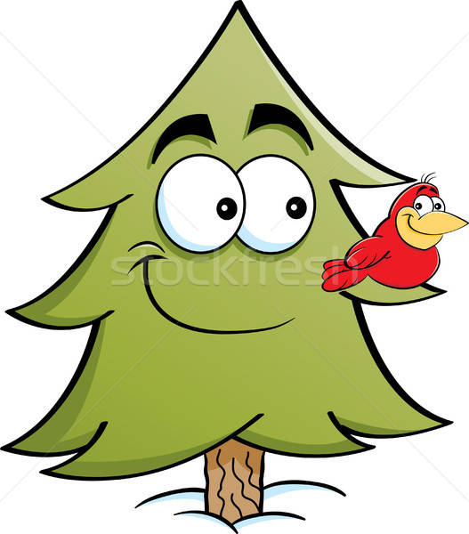 Cartoon Pine Tree with a Bird on Its Branch vector illustration ©  bennerdesign (#9062534) | Stockfresh