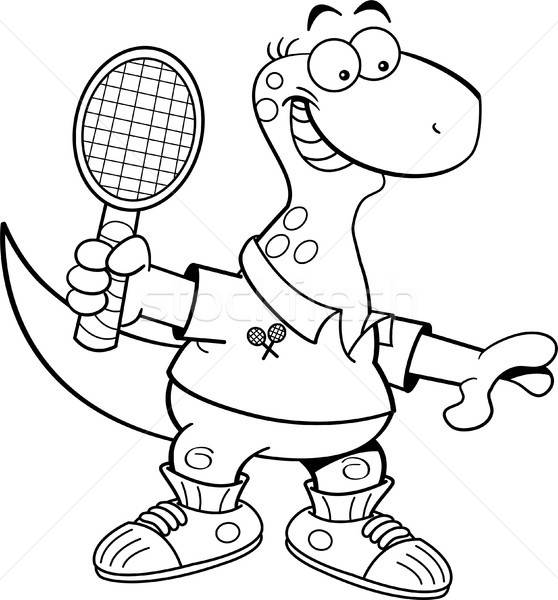 Cartoon Brontosaurus Playing Tennis. Stock photo © bennerdesign