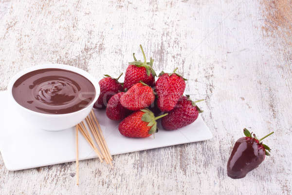 chocolate fondue with strawberry Stock photo © bernashafo