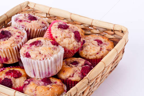 Stock foto: Himbeere · Muffin · weiß · Obst · Kuchen · Frühstück