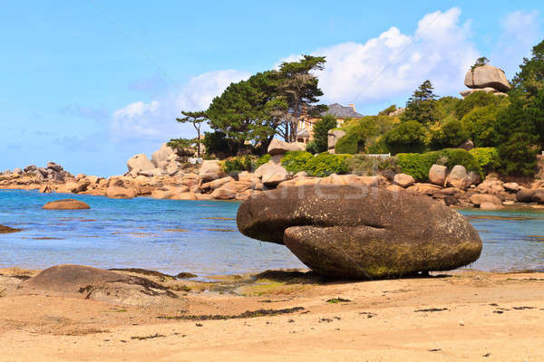 Foto stock: Granito · rosa · costa · França · água · nuvens