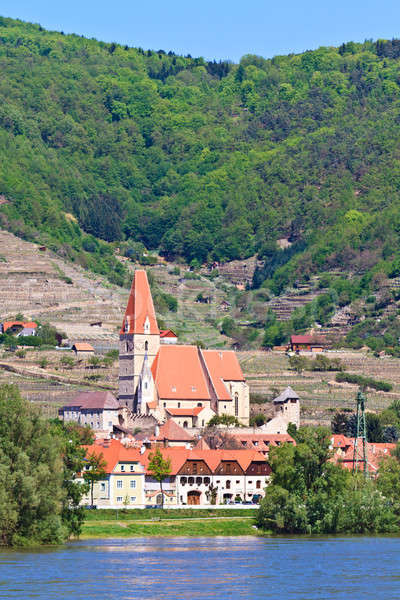 Foto stock: Aldeia · rio · danúbio · vale · Áustria · céu