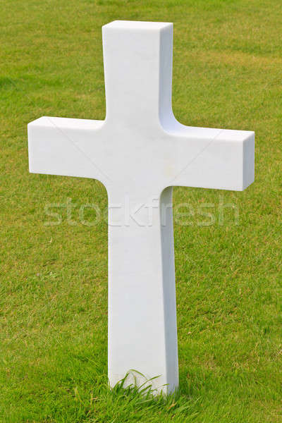 Marble Cross of fallen Soldier, American War Cemetery near Omaha Stock photo © Bertl123