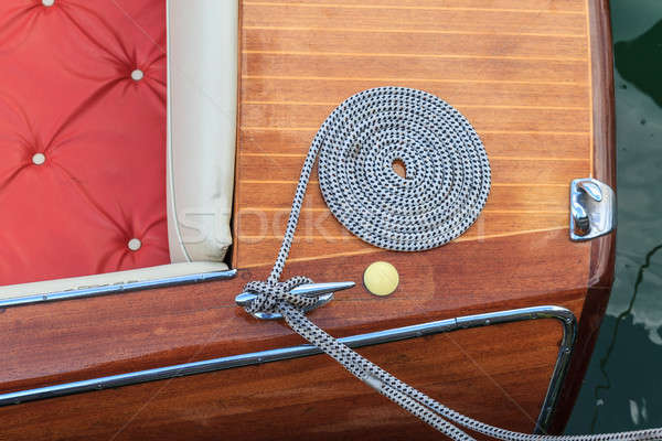 Stock photo: Luxury wooden motor boat - details