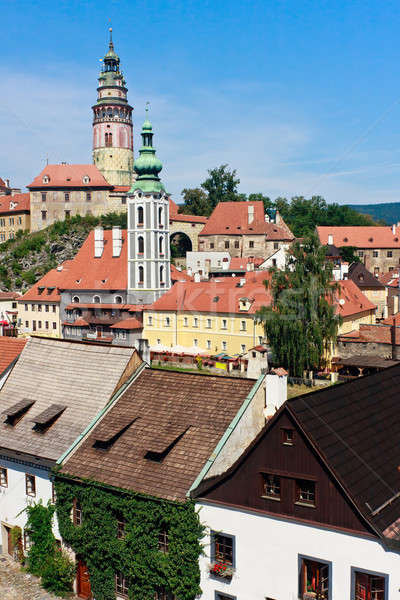 Cesky Krumlov cityscape with castle, tower and old houses Stock photo © Bertl123