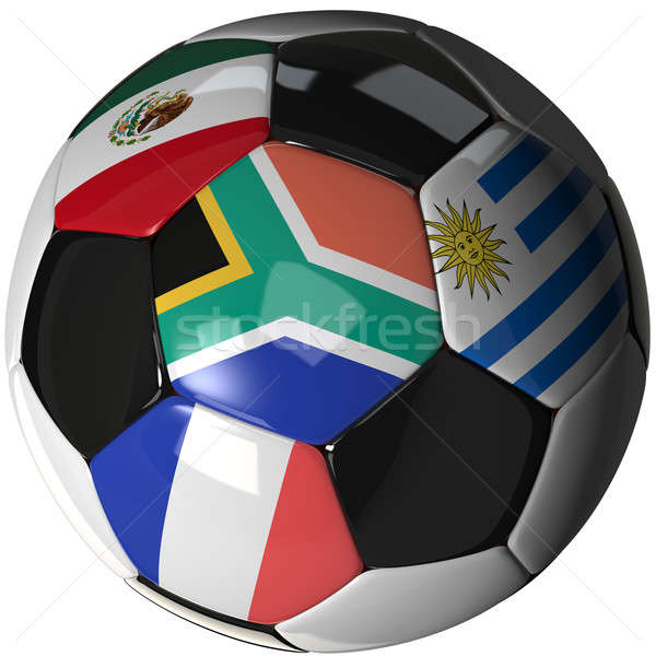 Soccer ball over white with 4 flags - Group A 2010 Stock photo © bestmoose