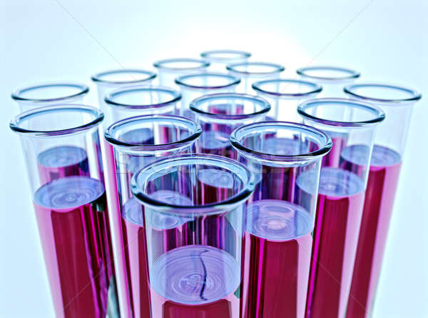 Sixteen test tubes with pink fluid and shallow DOF Stock photo © bestmoose