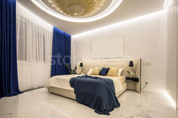 Stock fotó: Luxus · hálószoba · modern · stílusú · megvilágított · modern · nagy
