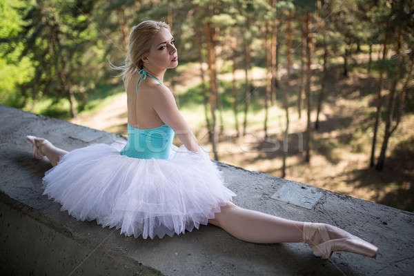 Kecses ballerina fehér ül beton híd Stock fotó © bezikus