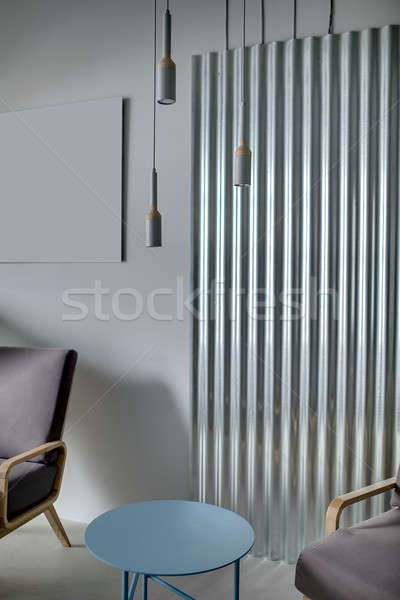 Foto stock: Escritório · sótão · estilo · pequeno · azul · metal