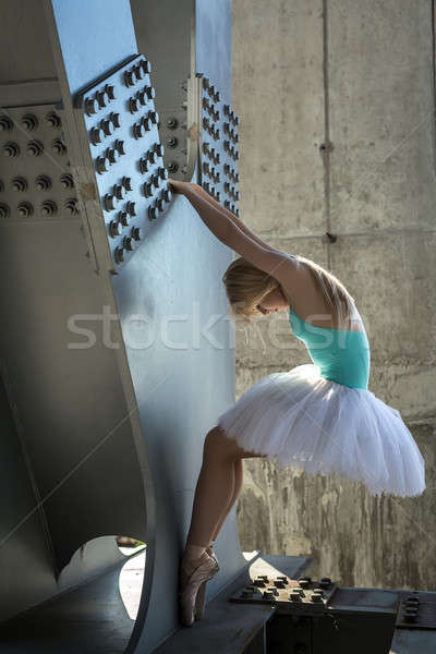 Foto stock: Gracioso · bailarina · industrial · branco · ponte · menina