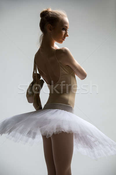 Foto stock: Retrato · jovem · bailarina · branco · braço