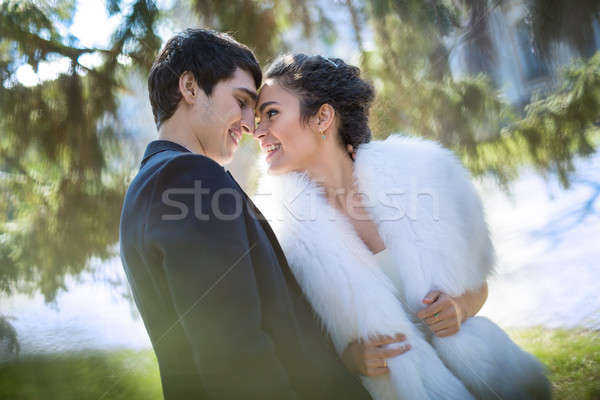 Retrato feliz casamento casal ao ar livre noiva Foto stock © bezikus