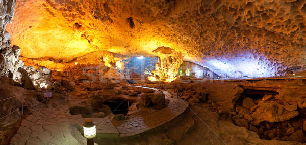 Illuminated cave in Ha Long bay Stock photo © bezikus