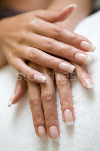 Foto stock: Mão · mãos · french · manicure · toalha · moda · saúde