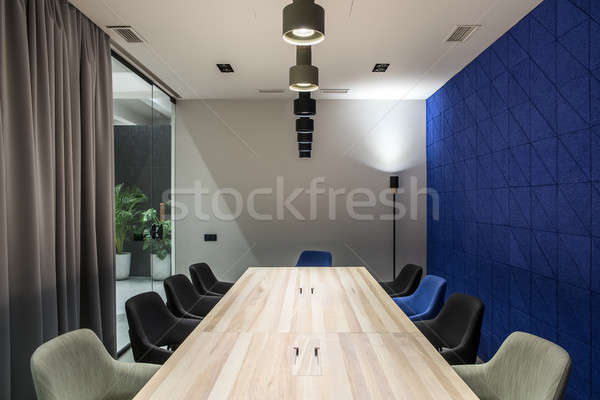 Stylish conference room with gray and blue walls Stock photo © bezikus