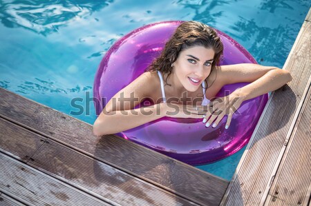 Modell Gummi Ring Schwimmbad freudige wet Stock foto © bezikus