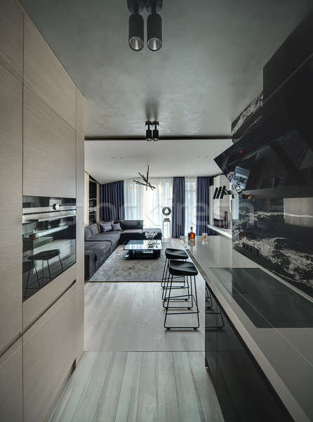 Stock foto: Modernen · Stil · Innenraum · Küche · schwarz · Marmor · Wand