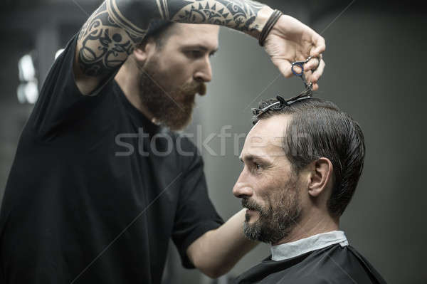 şık adam dövmeli berber büyük sakal Stok fotoğraf © bezikus