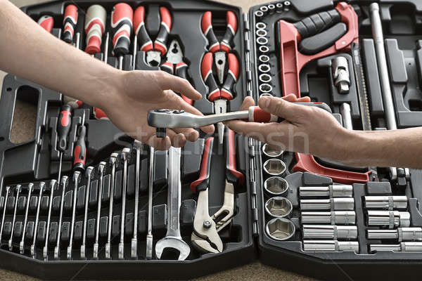 Open toolbox and male hands  Stock photo © bezikus