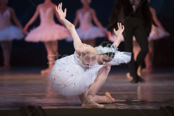 Ballerina weiß Schwan Bühne Bogen Publikum Stock foto © bezikus