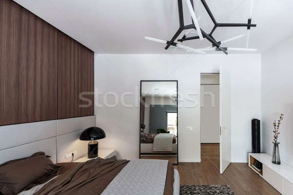 Stock foto: Stylish · modernen · Schlafzimmer · modernen · Stil · weiß · Wände