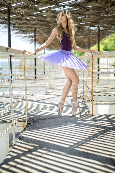 Stockfoto: Ballerina · poseren · buitenshuis · beton · pier