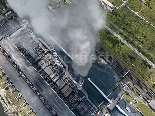 Elektromos erőmű szén üzemanyag vasút távvezeték felső Stock fotó © bezikus