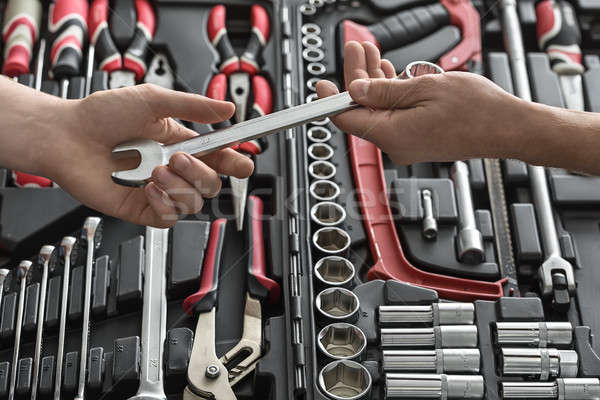 Open toolbox and male hands Stock photo © bezikus