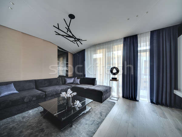 Zimmer modernen Stil modernen Innenraum grau Teppich Stock foto © bezikus